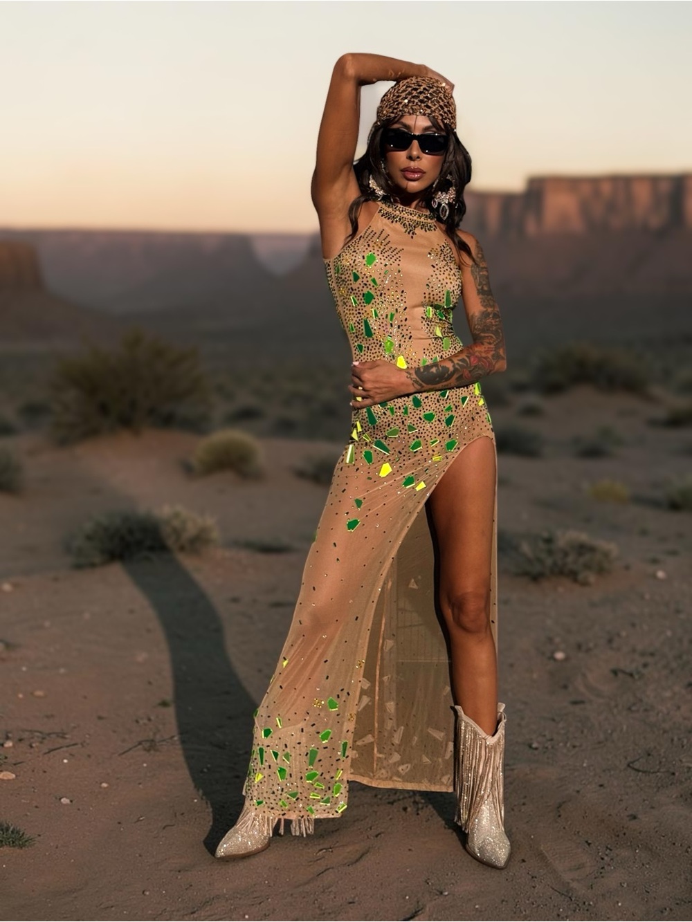 Nude Green Mirror Bodysuit Dress, Posion Ivy Costume, Festival Rave Dress